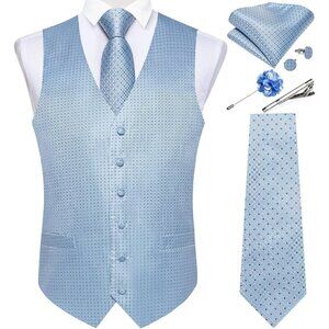 Mens Vest and Tie Set - Baby Blue Plaid